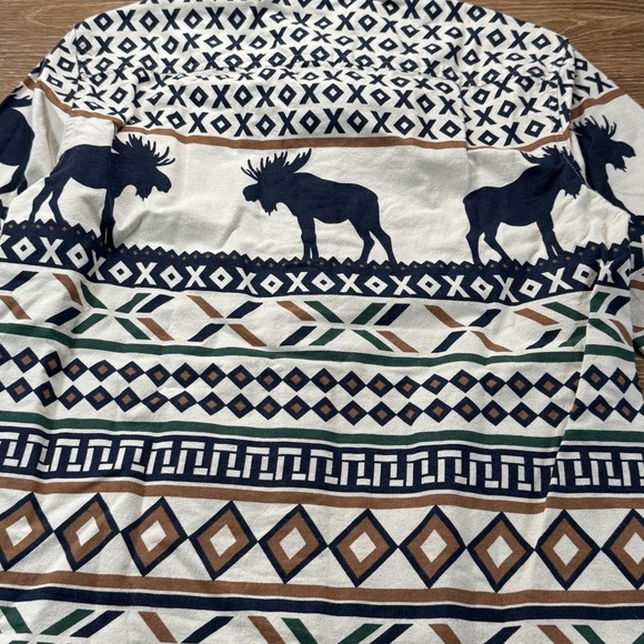 Chaps Men's S Moose Western Aztec Button Down Shirt Oatmeal Cotton Go Untucked - Picture 12 of 12